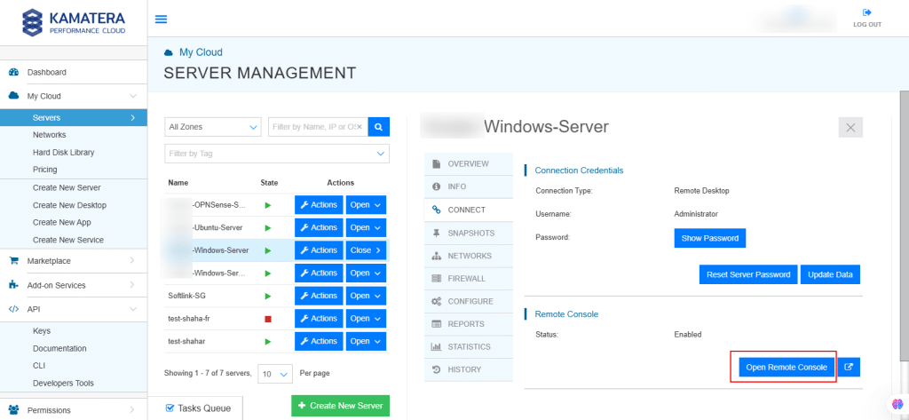 Novavps console screenshot
