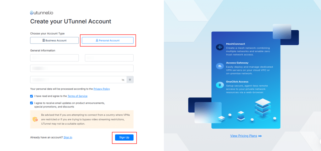 utunnel.io interface 